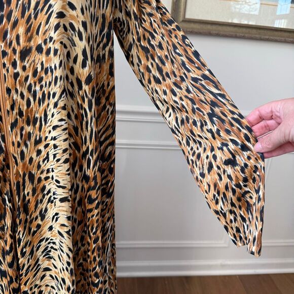 Vintage 70s Elaine Skylar Cheetah Print Muumuu Kaftan Caftan Half Zip M - Picture 3 of 8